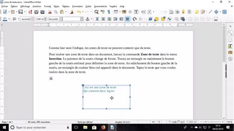 comment faire une zone de texte sur libre office impress